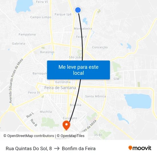 Rua Quintas Do Sol, 8 to Bonfim da Feira map