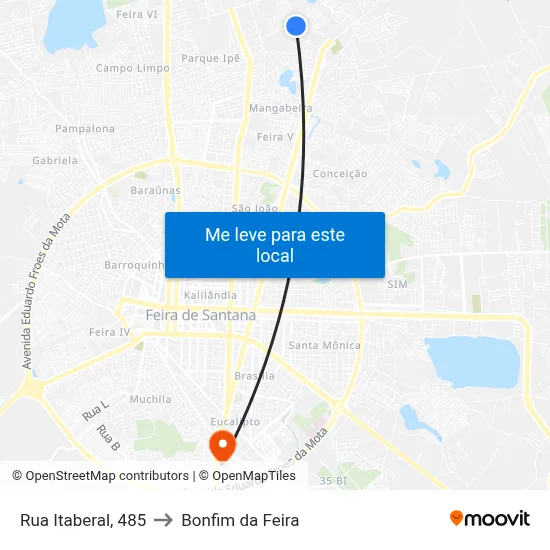 Rua Itaberal, 485 to Bonfim da Feira map