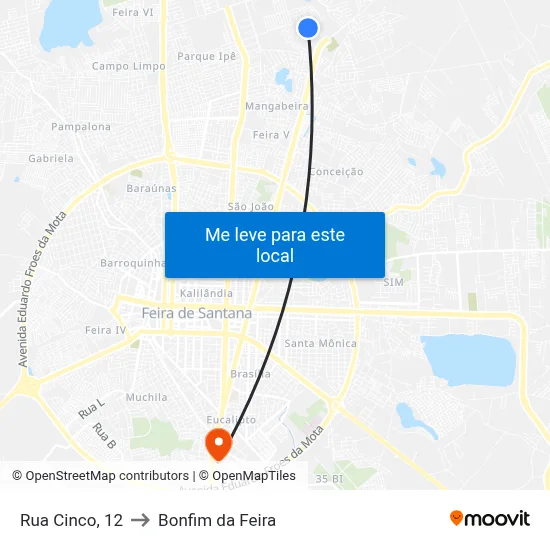 Rua Cinco, 12 to Bonfim da Feira map