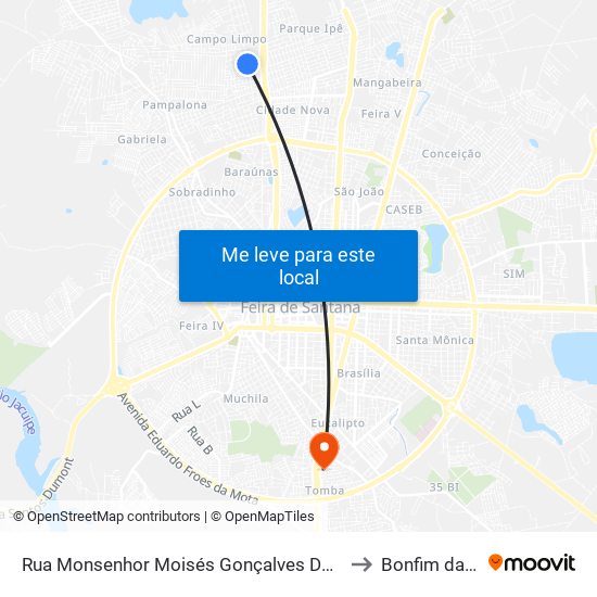 Rua Monsenhor Moisés Gonçalves Do Couto, 2235 to Bonfim da Feira map