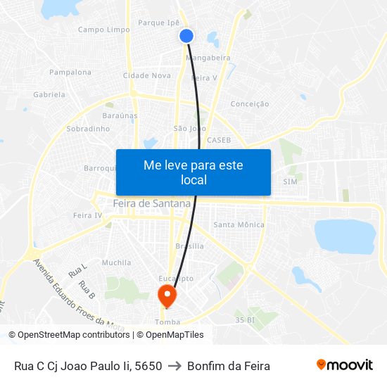 Rua C Cj Joao Paulo Ii, 5650 to Bonfim da Feira map