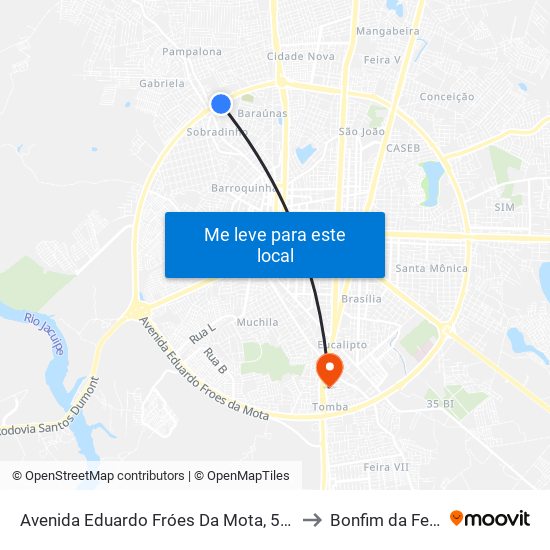 Avenida Eduardo Fróes Da Mota, 5500 to Bonfim da Feira map