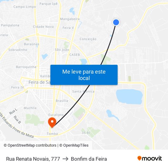 Rua Renata Novais, 777 to Bonfim da Feira map