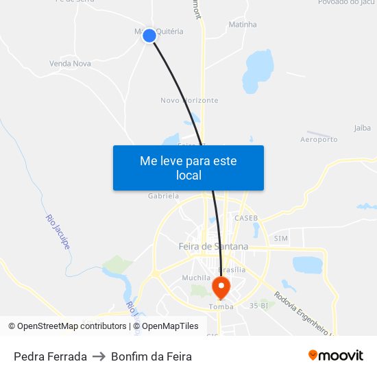 Pedra Ferrada to Bonfim da Feira map