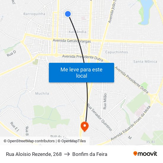 Rua Aloísio Rezende, 268 to Bonfim da Feira map