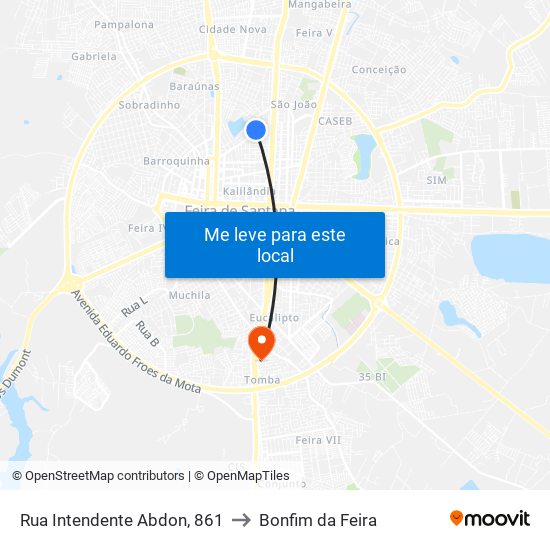 Rua Intendente Abdon, 861 to Bonfim da Feira map