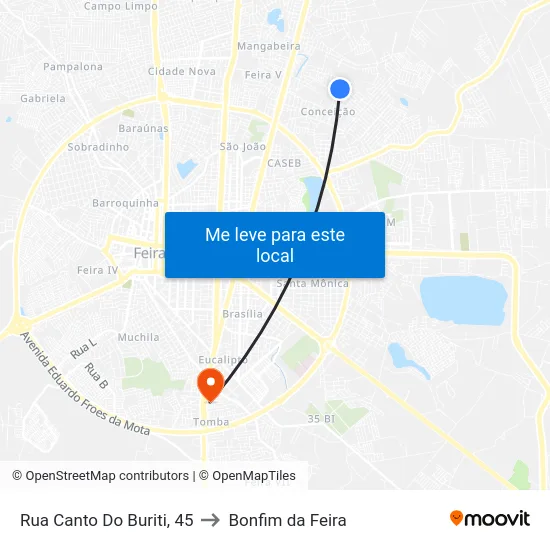 Rua Canto Do Buriti, 45 to Bonfim da Feira map