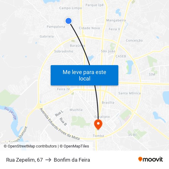 Rua Zepelim, 67 to Bonfim da Feira map