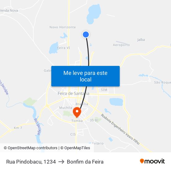 Rua Pindobacu, 1234 to Bonfim da Feira map