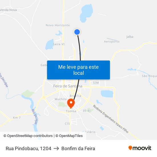 Rua Pindobacu, 1204 to Bonfim da Feira map