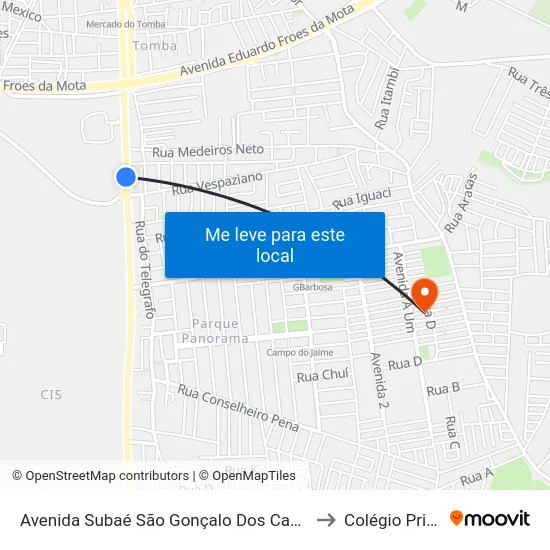 Avenida Subaé São Gonçalo Dos Campos, 47 to Colégio Prisma map