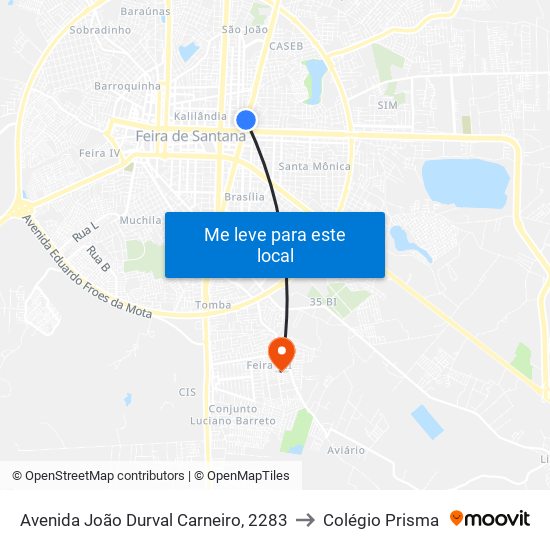 Avenida João Durval Carneiro, 2283 to Colégio Prisma map