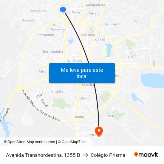 Avenida Transnordestina, 1355 B to Colégio Prisma map