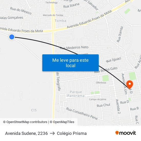 Avenida Sudene, 2236 to Colégio Prisma map