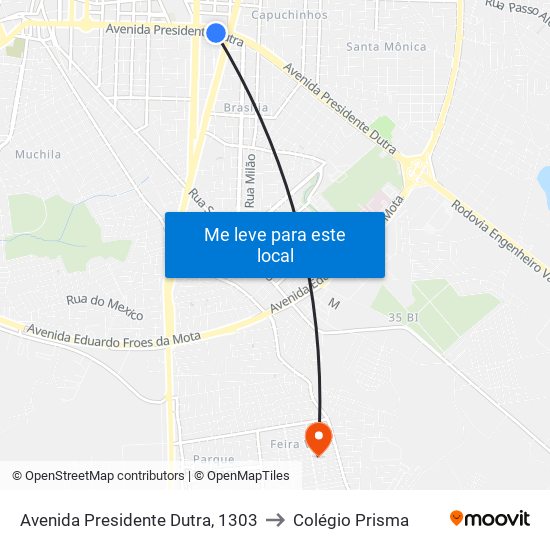 Avenida Presidente Dutra, 1303 to Colégio Prisma map