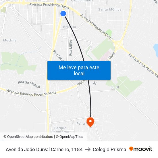 Avenida João Durval Carneiro, 1184 to Colégio Prisma map