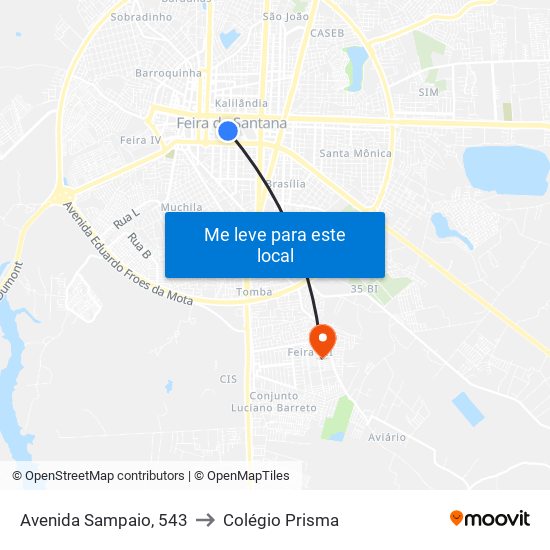 Avenida Sampaio, 543 to Colégio Prisma map