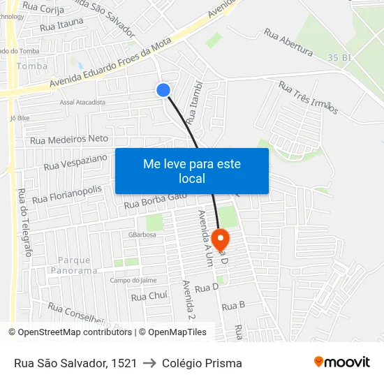 Rua São Salvador, 1521 to Colégio Prisma map