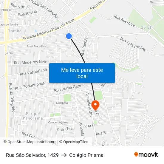 Rua São Salvador, 1429 to Colégio Prisma map