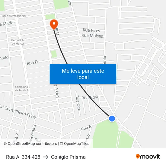 Rua A, 334-428 to Colégio Prisma map