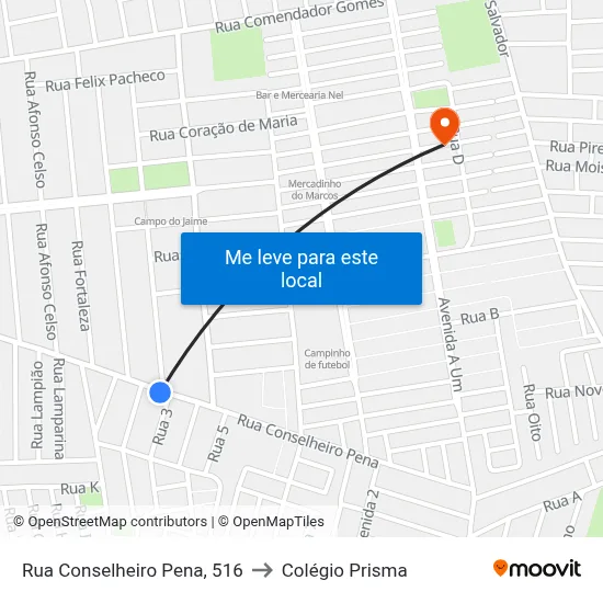 Rua Conselheiro Pena, 516 to Colégio Prisma map