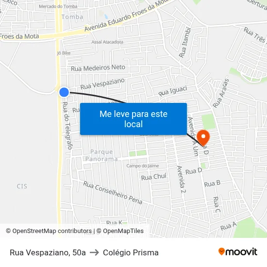 Rua Vespaziano, 50a to Colégio Prisma map