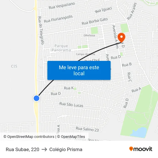 Rua Subae, 220 to Colégio Prisma map