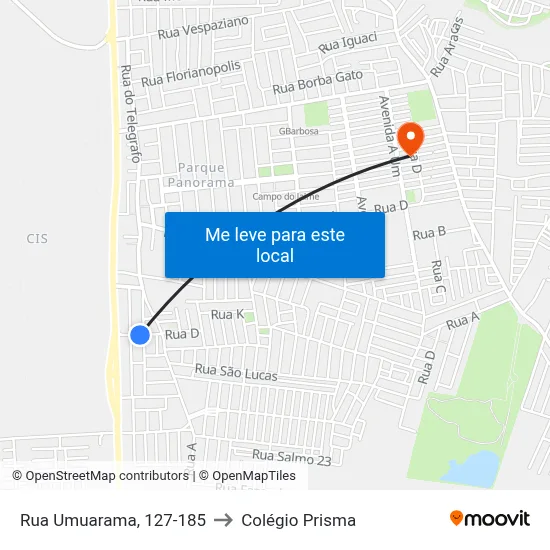 Rua Umuarama, 127-185 to Colégio Prisma map