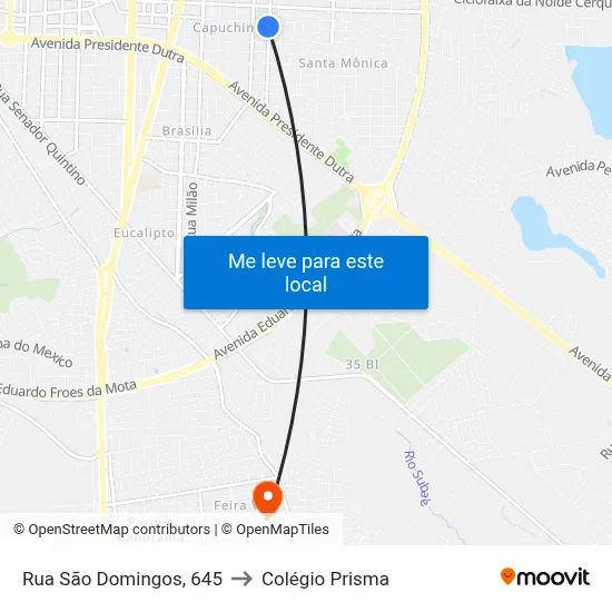 Rua São Domingos, 645 to Colégio Prisma map
