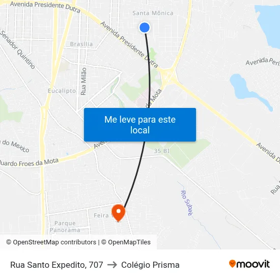 Rua Santo Expedito, 707 to Colégio Prisma map