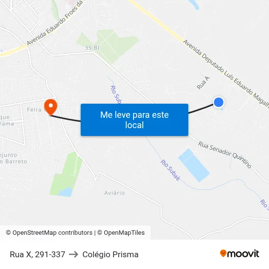 Rua X, 291-337 to Colégio Prisma map