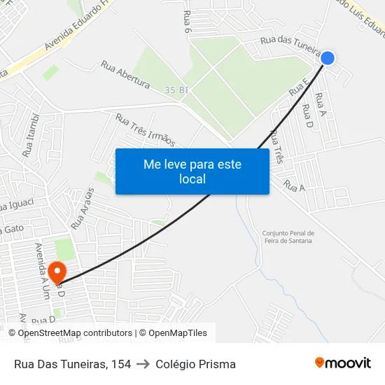 Rua Das Tuneiras, 154 to Colégio Prisma map