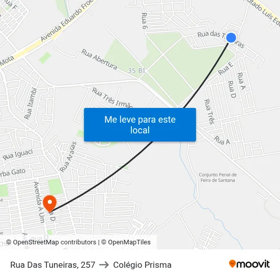 Rua Das Tuneiras, 257 to Colégio Prisma map