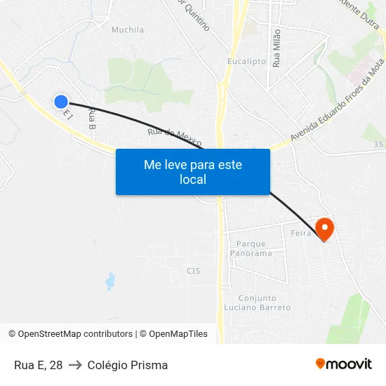 Rua E, 28 to Colégio Prisma map