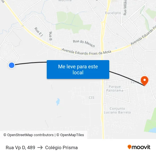 Rua Vp D, 489 to Colégio Prisma map