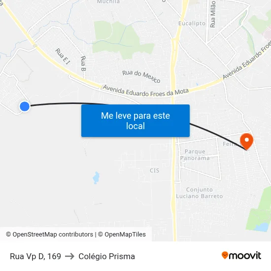Rua Vp D, 169 to Colégio Prisma map