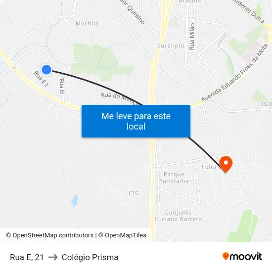 Rua E, 21 to Colégio Prisma map