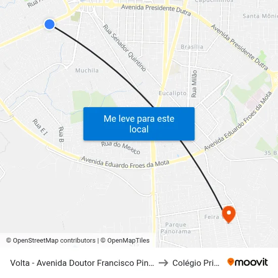Volta - Avenida Doutor Francisco Pinto, 368 to Colégio Prisma map