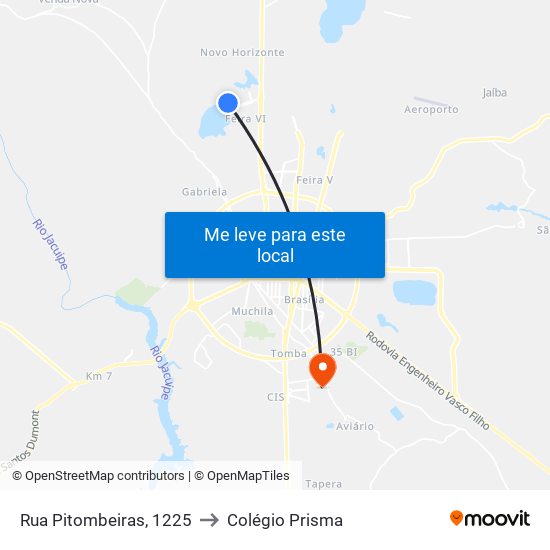 Rua Pitombeiras, 1225 to Colégio Prisma map