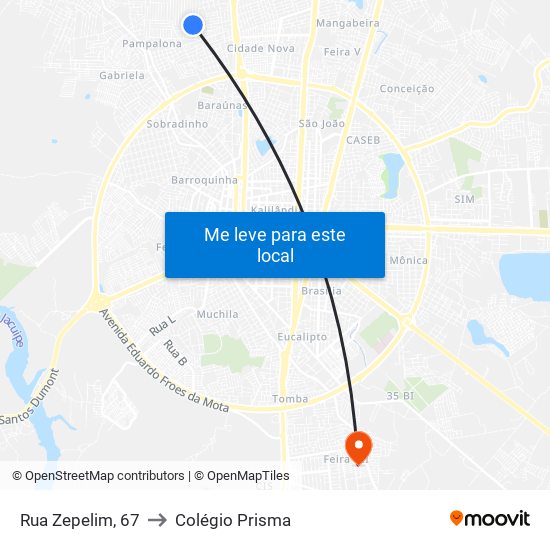 Rua Zepelim, 67 to Colégio Prisma map