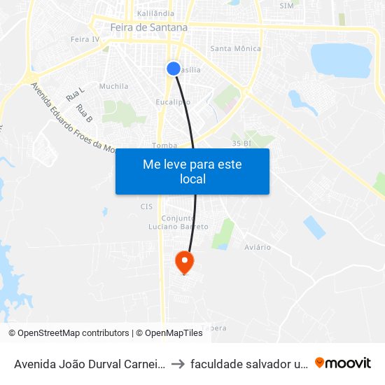 Avenida João Durval Carneiro, 943 to faculdade salvador unifacs map