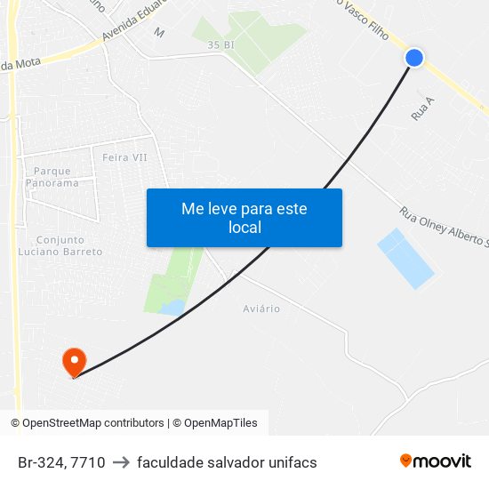 Br-324, 7710 to faculdade salvador unifacs map