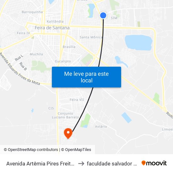 Avenida Artêmia Pires Freitas, 1213 to faculdade salvador unifacs map