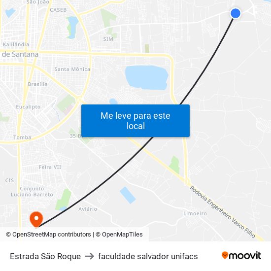 Estrada São Roque to faculdade salvador unifacs map