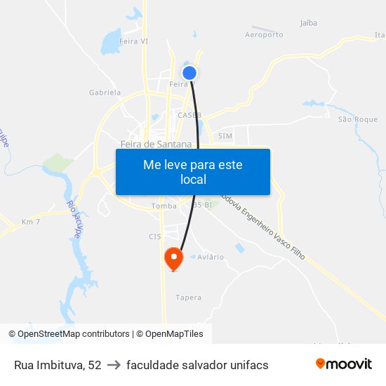 Rua Imbituva, 52 to faculdade salvador unifacs map