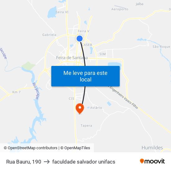 Rua Bauru, 190 to faculdade salvador unifacs map
