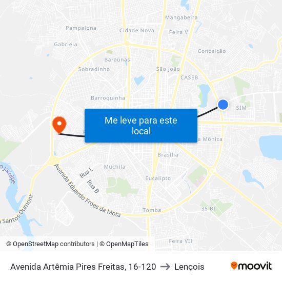 Avenida Artêmia Pires Freitas, 16-120 to Lençois map