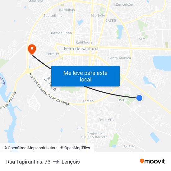 Rua Tupirantins, 73 to Lençois map