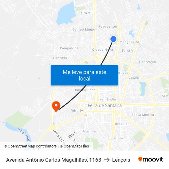 Avenida Antônio Carlos Magalhães, 1163 to Lençois map