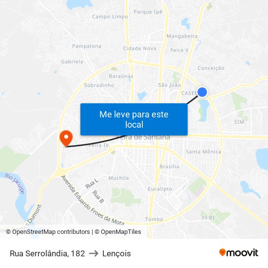 Rua Serrolândia, 182 to Lençois map